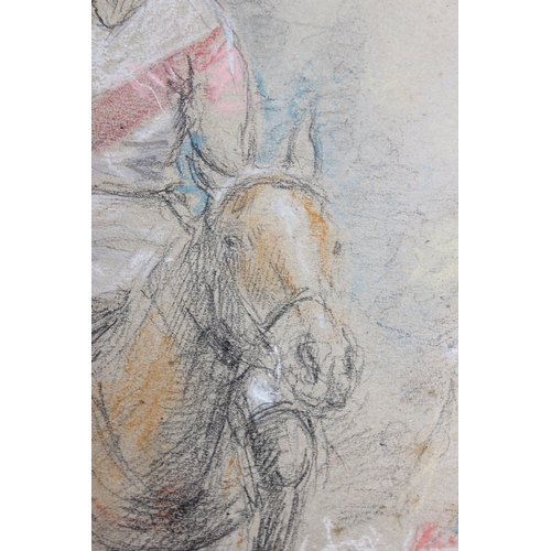 488 - Jane Dunn (XX), Pastel and pencil drawing of a polo match, indistinctly signed lower left 