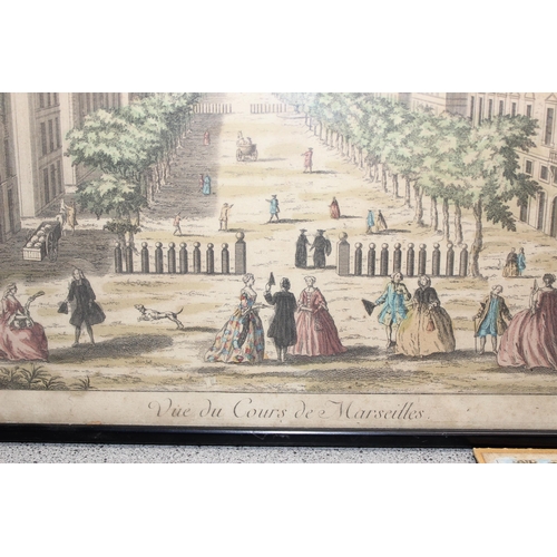 494 - A set of 4 antique coloured prints of French street scenes by Kupferstich von Germain, each approx 4... 