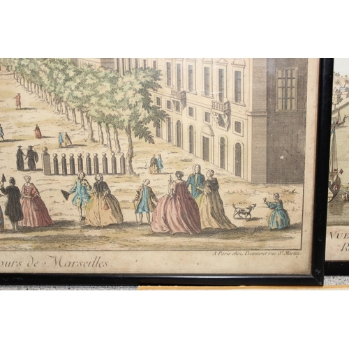 494 - A set of 4 antique coloured prints of French street scenes by Kupferstich von Germain, each approx 4... 