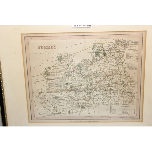 497 - 2 antique maps, Surrey by J. Archer & Carmarthenshire c.1710 by Owen & Bowen, the larger approx 36cm... 