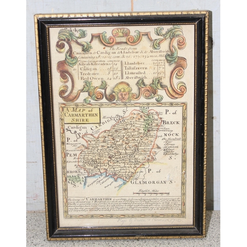 497 - 2 antique maps, Surrey by J. Archer & Carmarthenshire c.1710 by Owen & Bowen, the larger approx 36cm... 