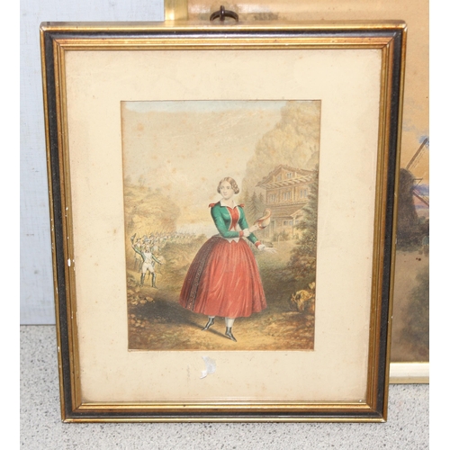 499C - Qty of antique engravings to inc 2 framed antique hand coloured engravings of Jenny Lind in Donizett... 