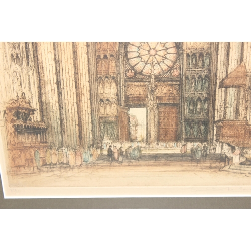 499G - A large antique etching of a cathedral, indistinctly signed and titled in pencil, approx 72cm x 50cm... 