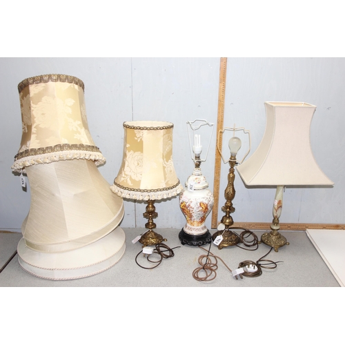 234A - Qty of vintage lamps with shades, tallest approx 76cm tall