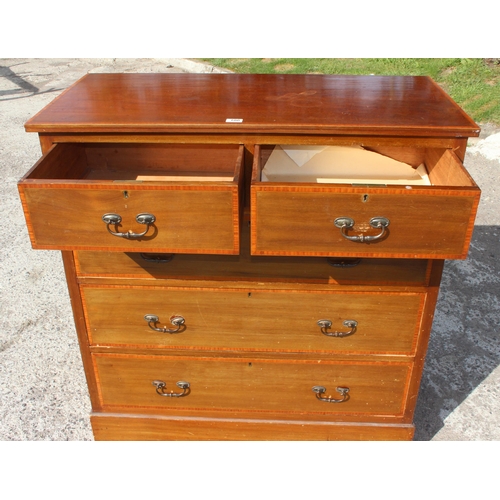 100 - An Edwardian 2/3 mahogany chest of drawers with drop handles, approx 107cm wide x 52cm deep x 111cm ... 