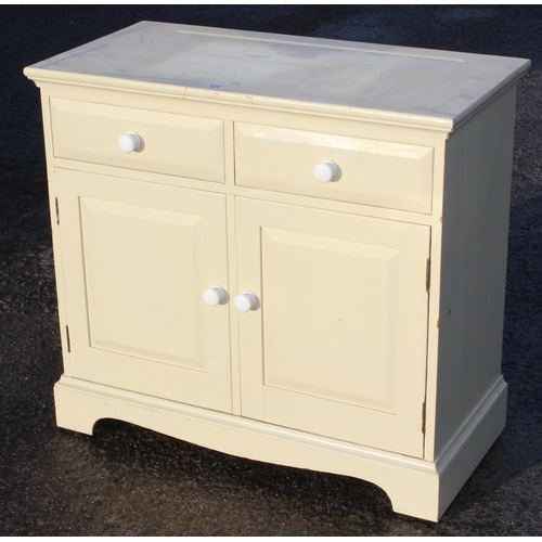 121 - A white painted pine dresser base or sideboard with 2 drawers, approx 91cm wide x 46cm deep x 93cm t... 