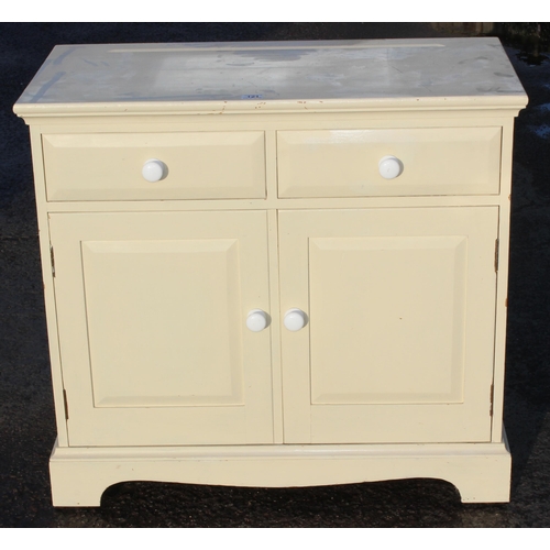 121 - A white painted pine dresser base or sideboard with 2 drawers, approx 91cm wide x 46cm deep x 93cm t... 