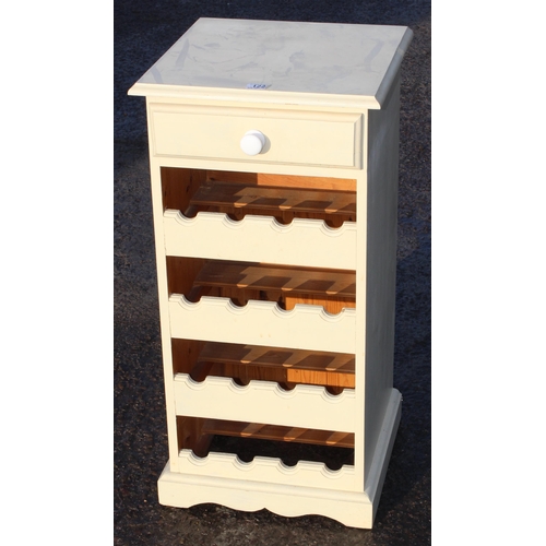 122 - A white painted pine wine rack with single drawer, approx 43cm wide x 43cm deep x 87cm tall