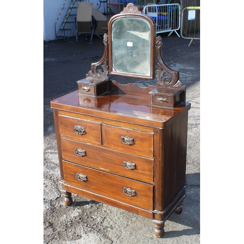 139 - An antique mahogany dressing chest, 2 over 2 chest of drawers with mirror, approx 92cm wide x 42cm d... 