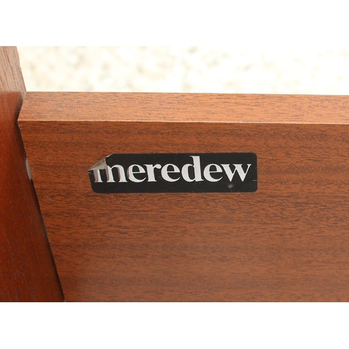 143 - A vintage Meredew 3 drawer chest of drawers and a small leather topped bookcase, the chest of drawer... 