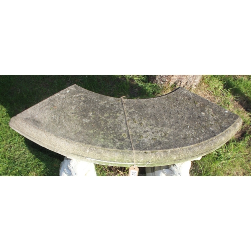 312 - Concrete garden bench with squirrel supports, approx 98cm wide