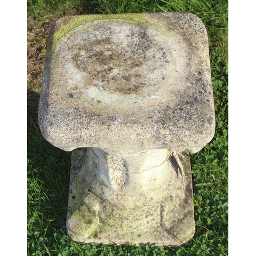 313 - A weathered concrete garden sundial on pillar, approx 44cm tall