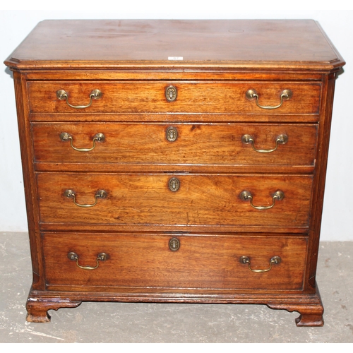 67 - A Georgian Mahogany 4 drawer chest of drawers with brass handles and unusual chamfered corners, appr... 