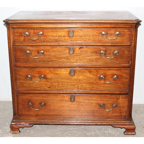 67 - A Georgian Mahogany 4 drawer chest of drawers with brass handles and unusual chamfered corners, appr... 