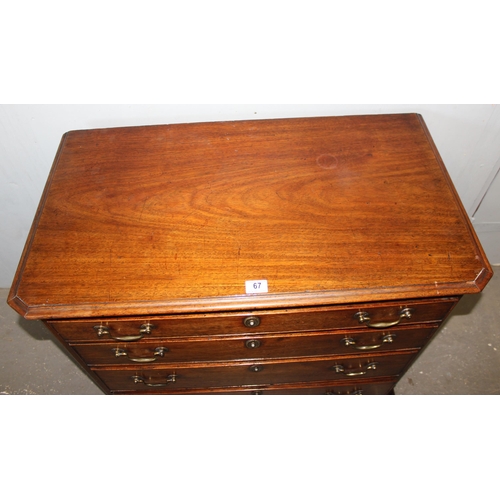 67 - A Georgian Mahogany 4 drawer chest of drawers with brass handles and unusual chamfered corners, appr... 