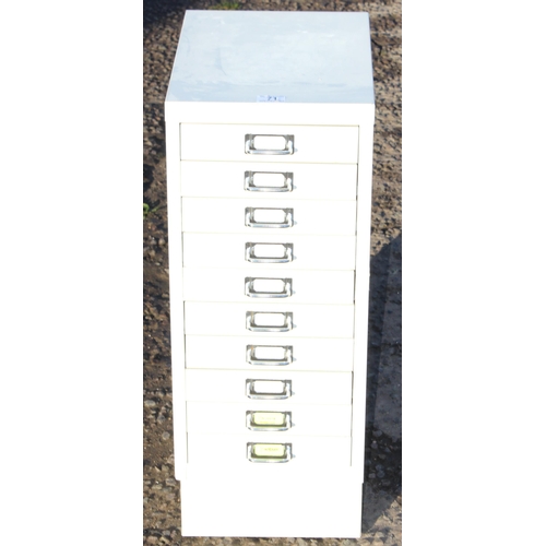 71 - A Bisley style 10 drawer metal cabinet in white, approx 28cm wide x 41cm deep x 71cm tall