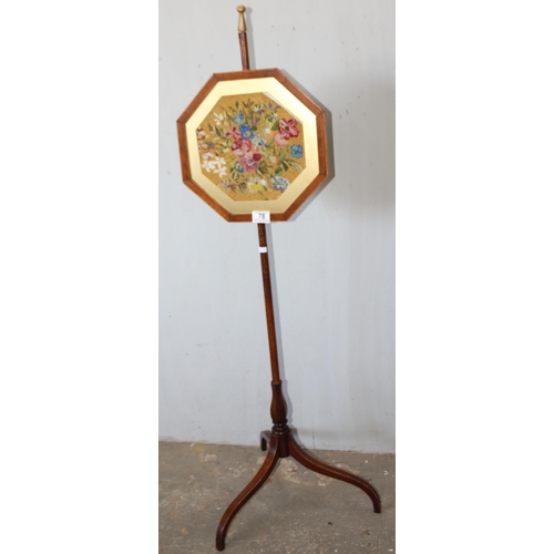 78 - An antique pole screen with octagonal beadwork panel, approx 122cm tall