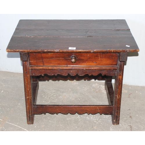 80 - A small antique style stained oak console table with single drawer, approx 76cm wide x 50cm deep x 5... 