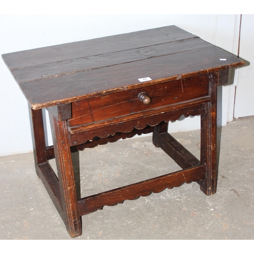 80 - A small antique style stained oak console table with single drawer, approx 76cm wide x 50cm deep x 5... 