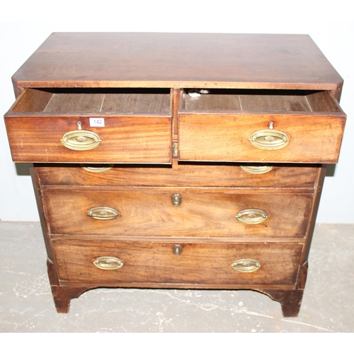 142 - A Victorian mahogany 2 over 3 chest of drawers with unusual champhered corners, approx 102cm wide x ... 