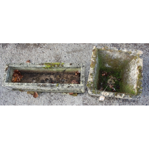 304 - 2 weathered concrete garden planters, the square one approx 37cm square x 36cm tall