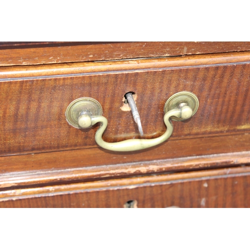 141 - An early 20th century mahogany 3 piece pedestal desk with brass handles and green tooled leather top... 