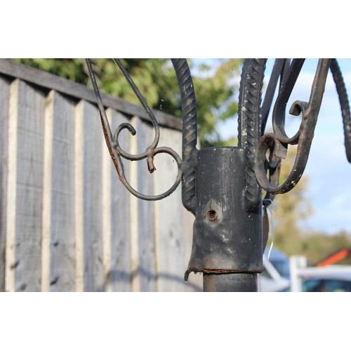 335 - Cast iron hanging basket holder, approx 204cm tall