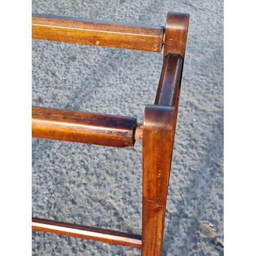 109 - Edwardian mahogany and boxwood stringing inlaid towel rail, approx 72cm x 17cm x 92cm H