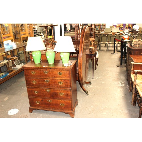 4 - Georgian oak 4-drawer chest of drawers with brass handles and escutcheons on bracket feet, approx 86... 