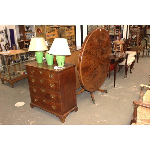 4 - Georgian oak 4-drawer chest of drawers with brass handles and escutcheons on bracket feet, approx 86... 