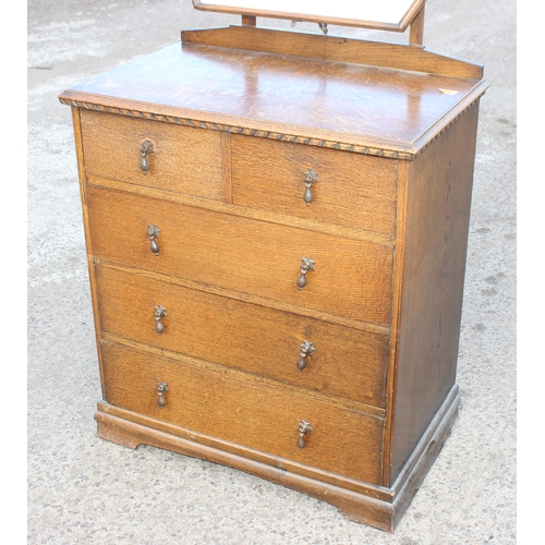 46 - An early 20th century 2 over 3 oak dressing chest of drawers with mirror, approx 80cm wide x 48cm de... 