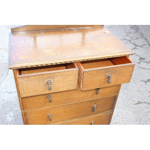 46 - An early 20th century 2 over 3 oak dressing chest of drawers with mirror, approx 80cm wide x 48cm de... 