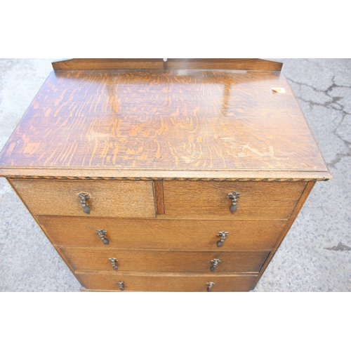 46 - An early 20th century 2 over 3 oak dressing chest of drawers with mirror, approx 80cm wide x 48cm de... 