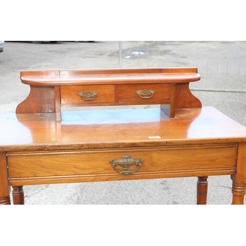 43 - A small antique mahogany writing desk or side table with gallery top, approx 91cm wide x 48cm deep x... 