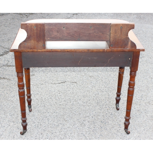 43 - A small antique mahogany writing desk or side table with gallery top, approx 91cm wide x 48cm deep x... 