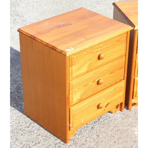 22 - A pair of modern pine 3 drawer bedside cabinets, each approx 52cm wide x 42cm deep x 59cm tall