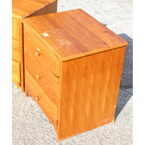 22 - A pair of modern pine 3 drawer bedside cabinets, each approx 52cm wide x 42cm deep x 59cm tall