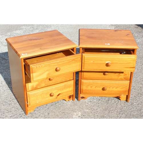 22 - A pair of modern pine 3 drawer bedside cabinets, each approx 52cm wide x 42cm deep x 59cm tall