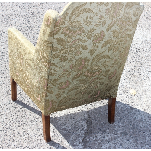 37 - A vintage William & Mary style high backed armchair with pale green upholstery, likely c.1900, appro... 