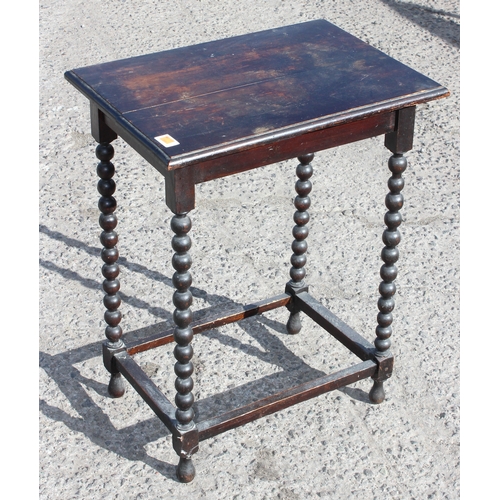 53 - An oak bobbin turned side table, approx 56cm wide x 39cm deep x 72cm tall