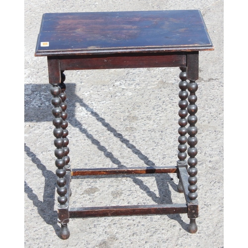 53 - An oak bobbin turned side table, approx 56cm wide x 39cm deep x 72cm tall