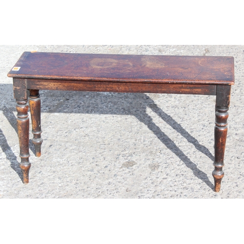 49 - A 19th century mahogany bench or window seat with turned legs, approx 82cm wide x 25cm deep x 46cm t... 