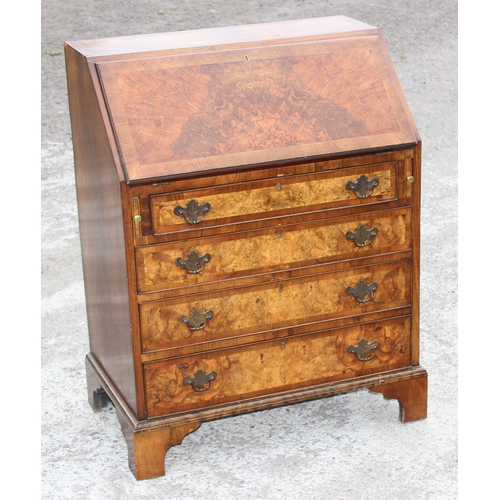 34 - An 18th century style burr walnut bureau with cross banding, approx 74cm wide x 45cm deep x 96cm tal... 