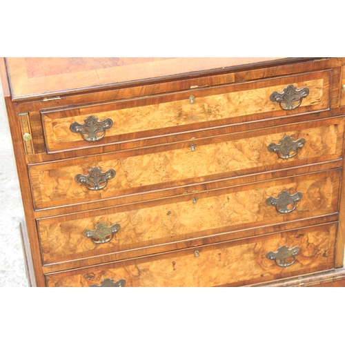 34 - An 18th century style burr walnut bureau with cross banding, approx 74cm wide x 45cm deep x 96cm tal... 