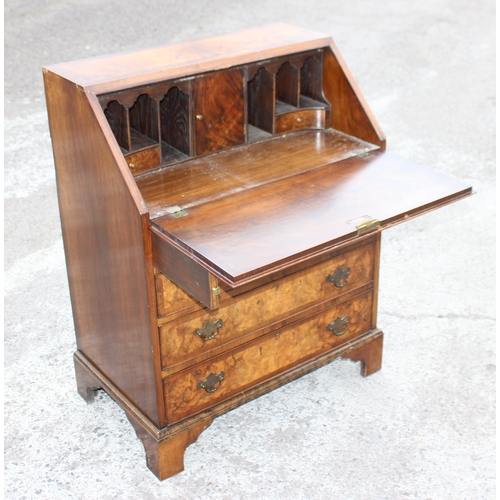 34 - An 18th century style burr walnut bureau with cross banding, approx 74cm wide x 45cm deep x 96cm tal... 