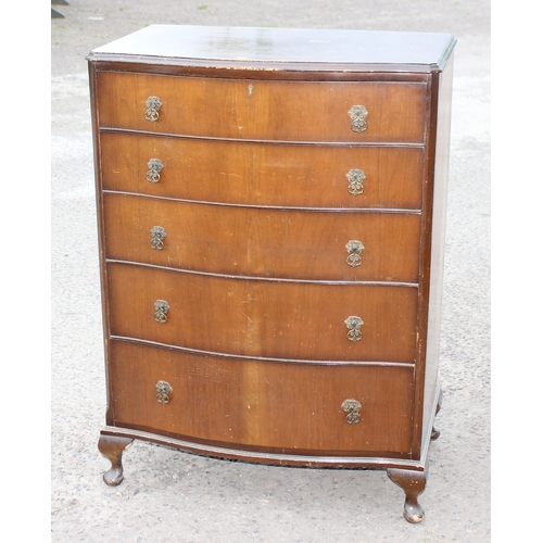 25 - A mid-century Queen Anne style 5 drawer chest of drawers, approx 83cm wide x 32cm deep x 116cm tall