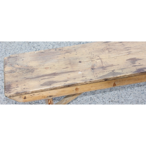 27 - A vintage pine low bench, approx 183cm wide x 28cm deep x 50cm tall