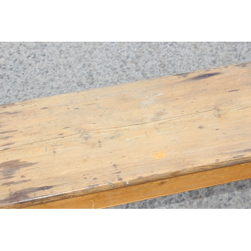 27 - A vintage pine low bench, approx 183cm wide x 28cm deep x 50cm tall