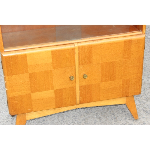 18 - An unusual mid-century oak veneered bookcase with unusual design, marked and dated to back 1960, app... 