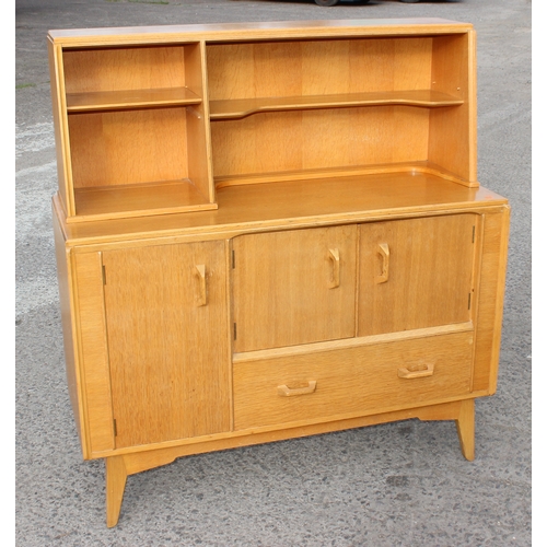 11 - A retro E Gomme G-Plan light oak highboard sideboard with gold stamped label, approx 122cm wide x 45... 